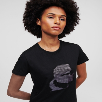 Black Women's Karl Lagerfeld Karl Kameo Checked T-Shirts | TH501RYFJ