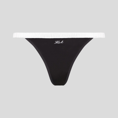 Black Women's Karl Lagerfeld Karl Signature Satin Thong Underwear | TH485IHXQ