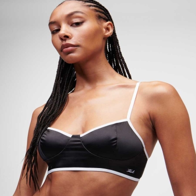 Black Women's Karl Lagerfeld Karl Signature Satin Bralette Underwear | TH729SZJN