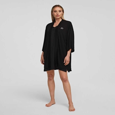 Black Women's Karl Lagerfeld Kimono And Dress Travel Set Loungewear | TH345WNQE