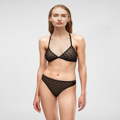 Black Women's Karl Lagerfeld Kl Monogram Triangle Bra Underwear | TH846ALSX