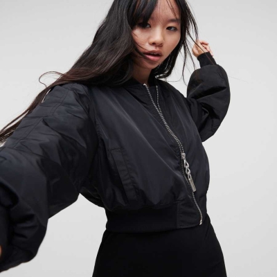 Black Women's Karl Lagerfeld Klj Cropped Bomber Jackets | TH723OCHD