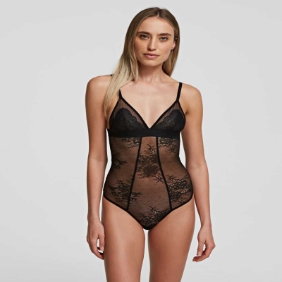 Black Women's Karl Lagerfeld Lace Bodysuit Underwear | TH374YOBA