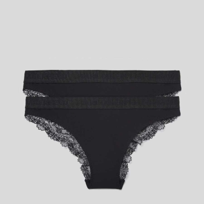 Black Women's Karl Lagerfeld Lace Briefs - 2 Pack Underwear | TH258BWFD