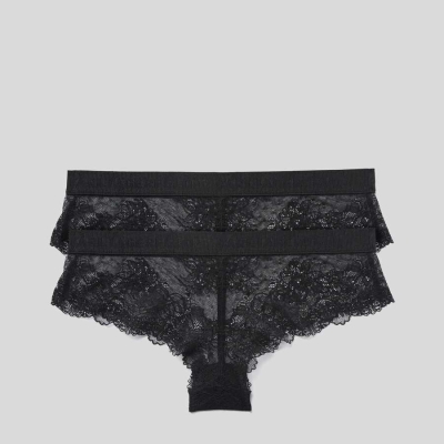 Black Women's Karl Lagerfeld Lace Hipster Briefs - 2 Pack Underwear | TH672MWOT