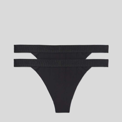 Black Women's Karl Lagerfeld Lace Thong - 2 Pack Underwear | TH413IUCM