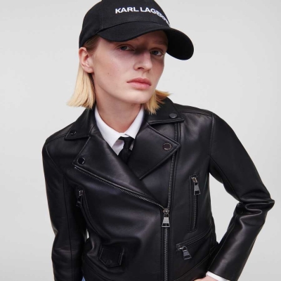 Black Women's Karl Lagerfeld Leather Biker Jacket | TH315COTN