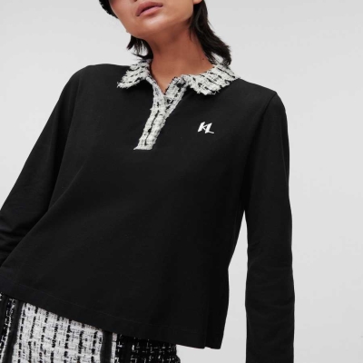 Black Women's Karl Lagerfeld Long-sleeve BOUCLÉ T-Shirts | TH207VIBH