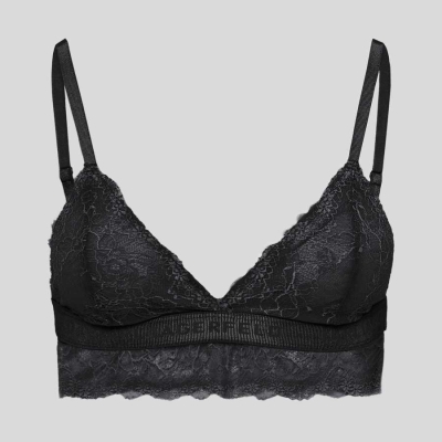 Black Women's Karl Lagerfeld Longline Lace Triangle Bra Underwear | TH507DZRK