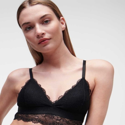 Black Women's Karl Lagerfeld Padded Longline Lace Bra Underwear | TH056AFPX