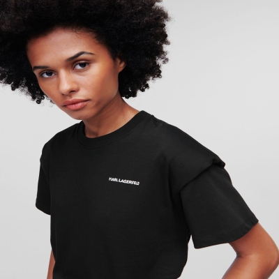 Black Women's Karl Lagerfeld Padded Shoulder T-Shirts | TH874CJDG