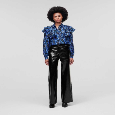 Black Women's Karl Lagerfeld Patent Faux-leather Pants | TH419NOYD