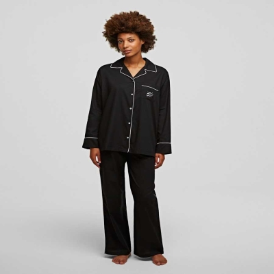 Black Women's Karl Lagerfeld Piped Pajama Set Sleepwear | TH543ZWQR