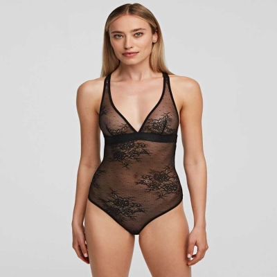 Black Women's Karl Lagerfeld Racerback Lace Bodysuit Underwear | TH542EJIX