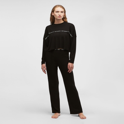 Black Women's Karl Lagerfeld Ribbed Loungewear Set Loungewear | TH476UYRQ