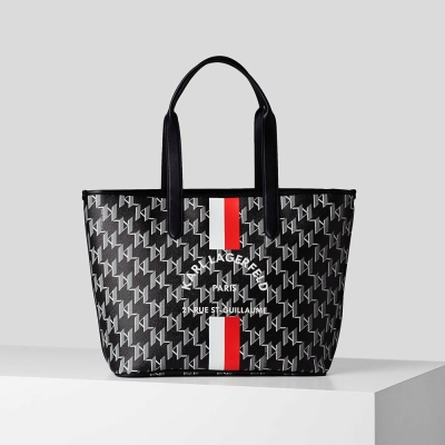 Black Women's Karl Lagerfeld Rue St-guillaume Kl Monogram East-west Tote Bags | TH049ZCJX