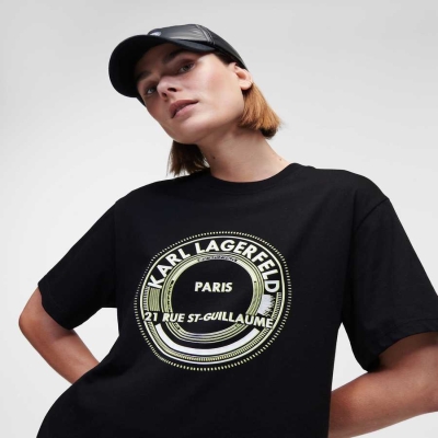 Black Women's Karl Lagerfeld Rue St-guillaume Circle Logo T-Shirts | TH826EOSM