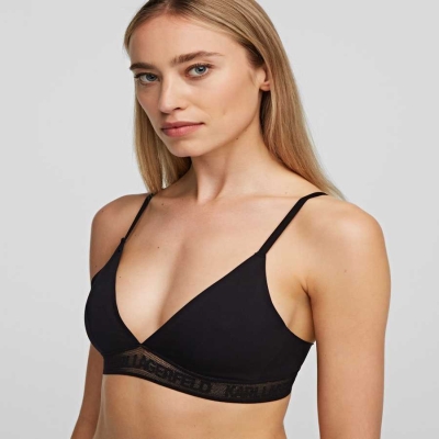 Black Women's Karl Lagerfeld Ultra-light Karl Logo Triangle Bra Underwear | TH150PIBV