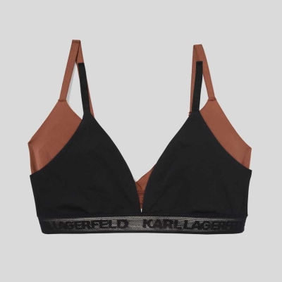 Black Women's Karl Lagerfeld Ultra-light Karl Logo Triangle Bra - 2 Pack Underwear | TH561QFWV