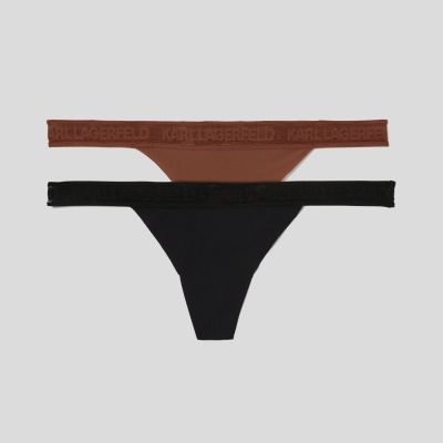 Black Women's Karl Lagerfeld Ultra-light Karl Logo Thong - 2 Pack Underwear | TH684CIPE