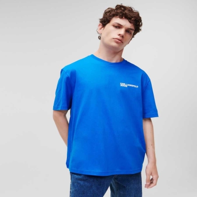 Blue Men's Karl Lagerfeld Klj Box Logo T-Shirts | TH827BWUR