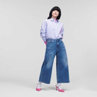 Blue Women's Karl Lagerfeld Blue Denim Culottes Jeans | TH697FOUP