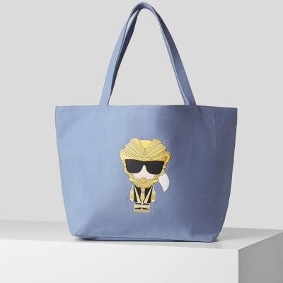 Blue Women's Karl Lagerfeld K/Heroes Canvas Shopper Tote Bags | TH789KOJC