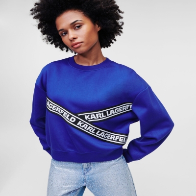 Blue Women's Karl Lagerfeld Karl Logo Cropped Sweatshirts | TH493VSXF