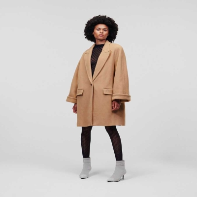 Brown Women's Karl Lagerfeld Wool-blend Coats | TH584HXQD