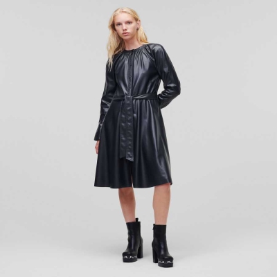 Dark Blue Women's Karl Lagerfeld Faux-leather Dresses | TH426ISZN