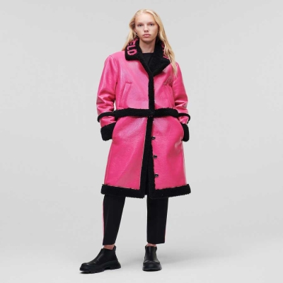 Fuchsia / Black Women's Karl Lagerfeld Faux-shearling Transformer Coats | TH615GQEP