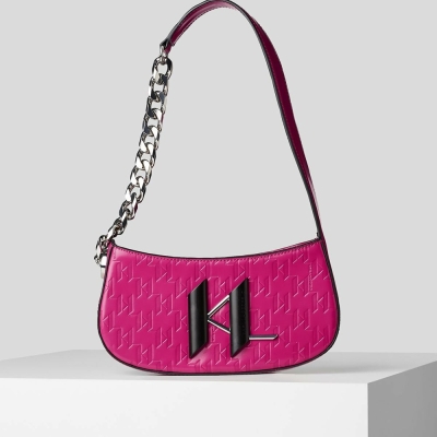 Fuchsia Women's Karl Lagerfeld K/Saddle Monogram-embossed Shoulder Bags | TH180OCGK