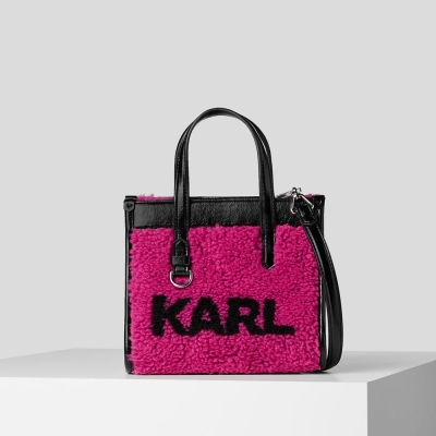 Fuchsia Women's Karl Lagerfeld K/Skuare Small Faux-shearling Tote Bags | TH490UWGJ