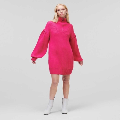 Fuchsia Women's Karl Lagerfeld Longline Knitted Logo Knitwear | TH795FOJM