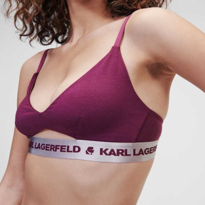 Fuchsia Women's Karl Lagerfeld Metallic Peephole Logo Bra Underwear | TH274GVYT