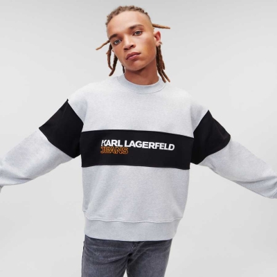 Grey Men's Karl Lagerfeld Klj Logo Block Sweatshirts | TH763TCIN