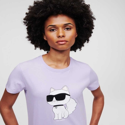 Lavender Women's Karl Lagerfeld Ikonik 2.0 Choupette T-Shirts | TH916VIWU