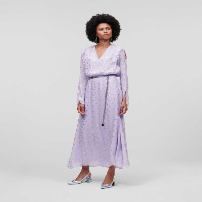 Lavender Women's Karl Lagerfeld Metallic Kl Monogram Dresses | TH865YKVH