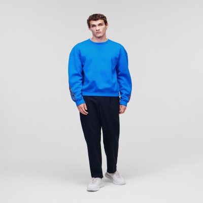 Light Blue Men's Karl Lagerfeld Karl Logo Tape Sweatshirts | TH269HFIB