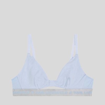 Light Blue Women's Karl Lagerfeld Metallic Peephole Logo Bra Underwear | TH317LQOT