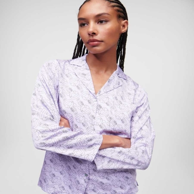 Light Purple Women's Karl Lagerfeld Ikonik 2.0 Long-sleeved Pyjama Set Sleepwear | TH849SEMI