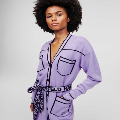 Light Purple Women's Karl Lagerfeld Karl Logo Belted Knitwear | TH382ZOKY