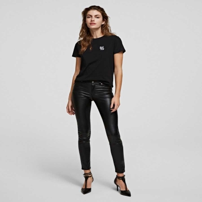 Metal Black Women's Karl Lagerfeld Metallic Skinny Jeans | TH248HXJT