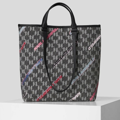 Multicolor Women's Karl Lagerfeld Kl Monogram Denim With Future Logo Tote Bags | TH012UORS