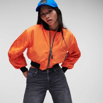 Orange Women's Karl Lagerfeld Klj Cropped Bomber Jackets | TH063UDFK