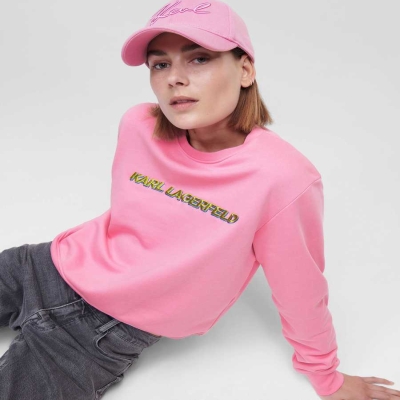 Pink Women's Karl Lagerfeld Cropped Karl Future Logo Sweatshirts | TH187ANGZ