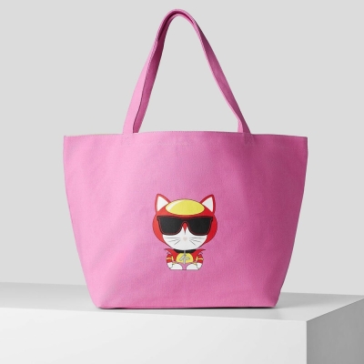 Pink Women's Karl Lagerfeld K/Heroes Canvas Shopper Tote Bags | TH210TVFP