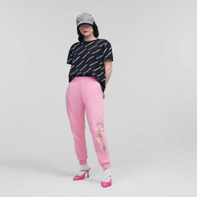 Pink Women's Karl Lagerfeld Karl Future Logo Sweatpants | TH130ZNMF