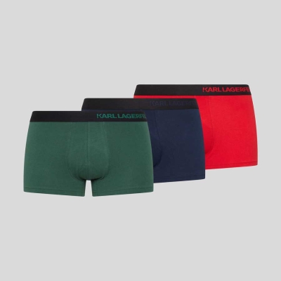 Red / Green / Navy Men's Karl Lagerfeld Hip Logo Trunk – 3 Pack Underwear | TH720EHBC