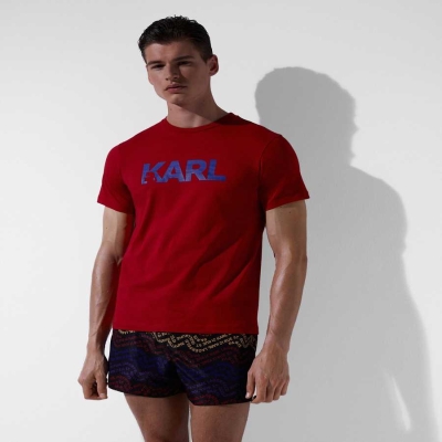 Red Men's Karl Lagerfeld Karl Logo Beach T Shirts Beachwear | TH476BQDM